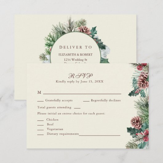 Wintergroen Huwelijk RSVP Kaart (Voorkant / Achterkant)