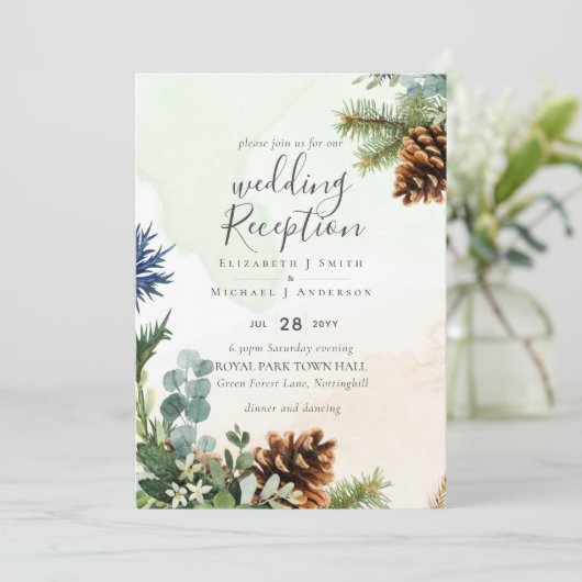 Wintergroen Huwelijksreceptie 's Avonds Alleen Kaart (Staand voorkant)