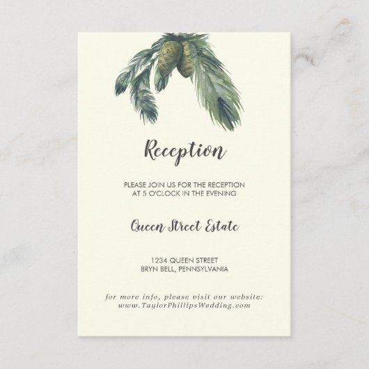 Wintergroen | Ivoor bruiloft receptie Informatiekaartje (Voorkant)