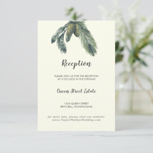 Wintergroen | Ivoor bruiloft receptie Informatiekaartje (Staand voorkant)