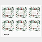 Wintergroen Kardinaal Prettig feest monogram Vierkante Sticker (Vel)