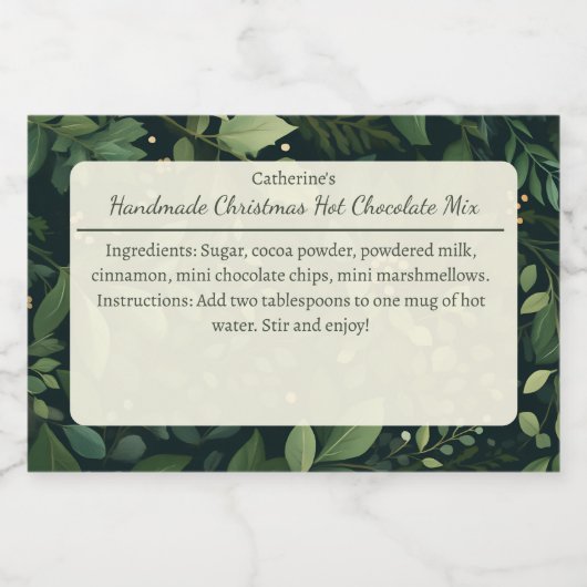 Wintergroen Kerst Hot Chocolate Mix Voedselcontainer Etiket (Enkel label)