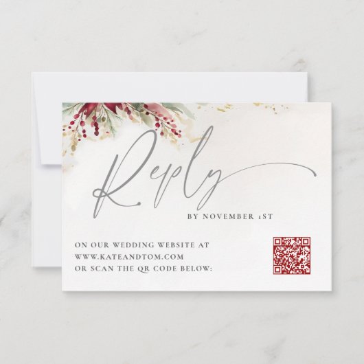 Wintergroen Kerst Rood Groen QR Beantwoorden Kaart (Voorkant)