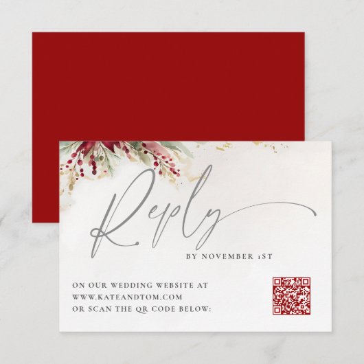 Wintergroen Kerst Rood Groen QR Beantwoorden Kaart (Voorkant / Achterkant)