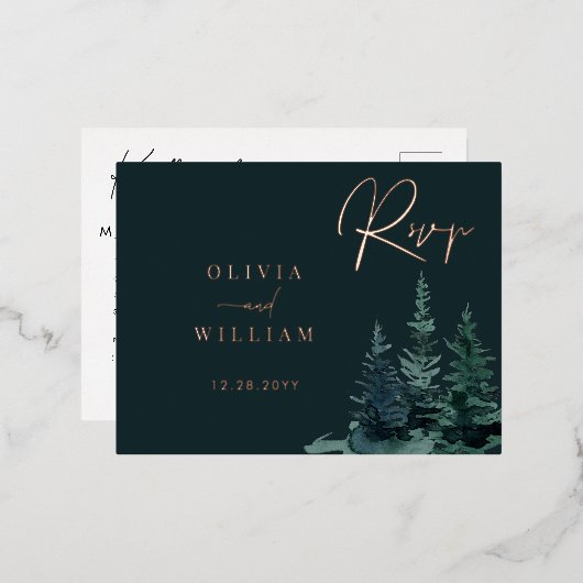 Wintergroen Kerstbomen Vakantie Groen RSVP Folie Uitnodiging Briefkaart (Voorkant / Achterkant)