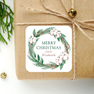 Wintergroen Krans Gelukkig Kerstmis Watercolor Vierkante Sticker
