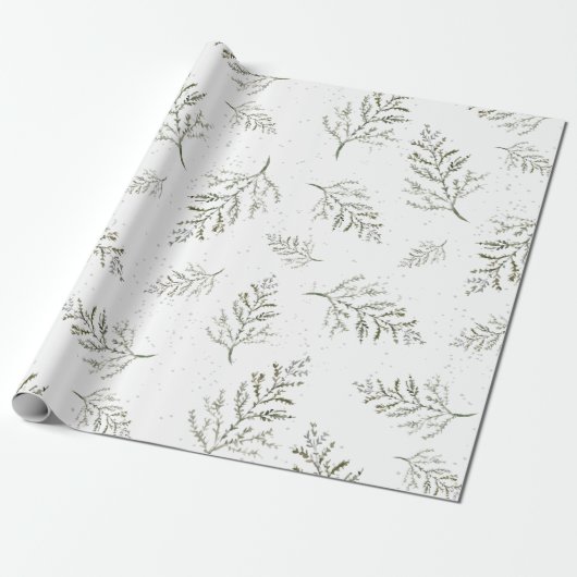 Wintergroen loof patroon cadeaupapier (Uitgerold)
