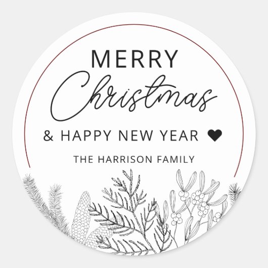 Wintergroen Merry Christmas Persoonlijk Ronde Sticker (Voorkant)