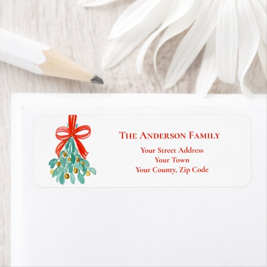 Wintergroen Mistletoe Rode bessen Kerstmis Etiket (Insitu)