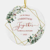 Wintergroen Onze Eerste Kerstmis Samen Keramisch Ornament (Voorkant)
