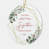 Wintergroen Onze Eerste Kerstmis Samen Keramisch Ornament (Links)