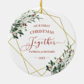 Wintergroen Onze Eerste Kerstmis Samen Keramisch Ornament (Achterkant)