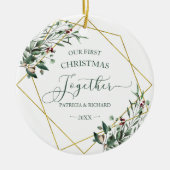 Wintergroen Onze Eerste Kerstmis Samen Keramisch Ornament (Voorkant)