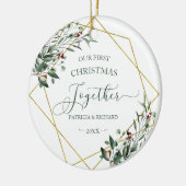Wintergroen Onze Eerste Kerstmis Samen Keramisch Ornament (Links)