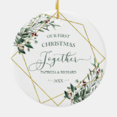 Wintergroen Onze Eerste Kerstmis Samen Keramisch Ornament (Achterkant)