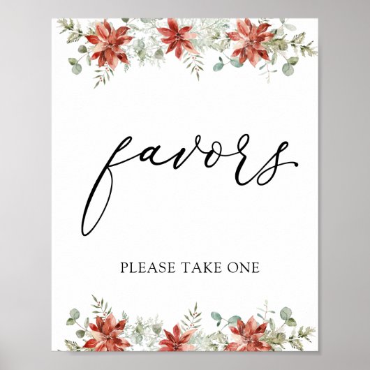 Wintergroen Poinsettia Favorenschild Poster (Voorkant)