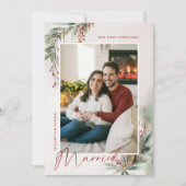 Wintergroen Rood Groen Eerste Kerstmis Getrouwd Feestdagenkaart (Voorkant)