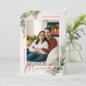 Wintergroen Rood Groen Eerste Kerstmis Getrouwd Feestdagenkaart (Staand voorkant)