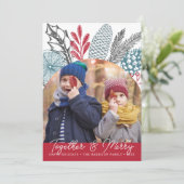 Wintergroen samen en vrolijke foto feestdagenkaart (Staand voorkant)