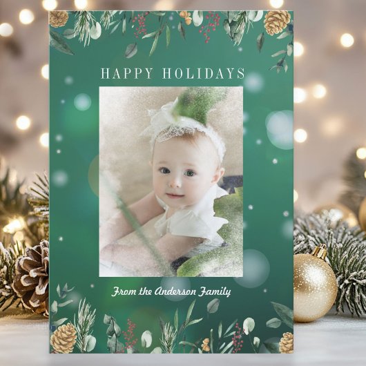 Wintergroen Sneeuw Bokeh Foto Vakantiewenskaart Feestdagenkaart