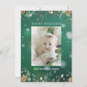 Wintergroen Sneeuw Bokeh Foto Vakantiewenskaart Feestdagenkaart (Voorkant)