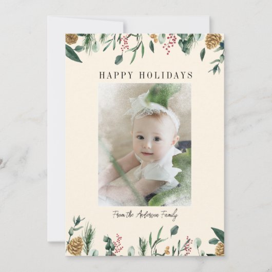 Wintergroen Sneeuw-Overlay Foto Kerstkaart (Voorkant)