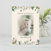 Wintergroen Sneeuw-Overlay Foto Kerstkaart (Staand voorkant)