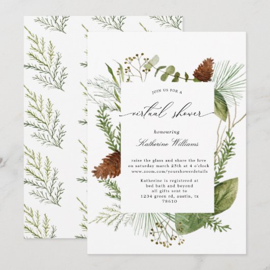 Wintergroen Virtual Baby shower Invitation (Voorkant / Achterkant)