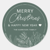 Wintergroen Vrolijk Kerstfeest Gepersonaliseerd Ronde Sticker (Voorkant)