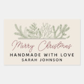 Wintergroen Vrolijk Kerstfeest Handgemaakt Rechthoekige Sticker (Voorkant)