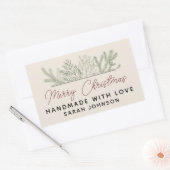Wintergroen Vrolijk Kerstfeest Handgemaakt Rechthoekige Sticker (Envelop)