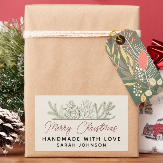 Wintergroen Vrolijk Kerstfeest Handgemaakt Rechthoekige Sticker (Feestdagen)