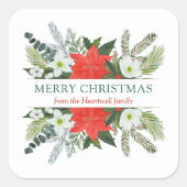 Wintergroen Waterverf Bloemen Vrolijk kerstfeest Vierkante Sticker (Voorkant)