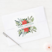 Wintergroen Waterverf Bloemen Vrolijk kerstfeest Vierkante Sticker (Envelop)