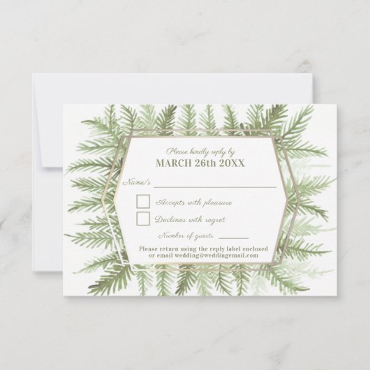 Wintergroenblijvende bladeren waterverf salie groe RSVP kaartje (Voorkant)