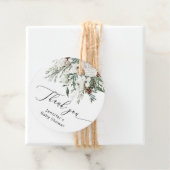 Wintergroenblijvende dennenboom baby shower bedankjes labels (In situ)