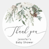 Wintergroenblijvende dennenboom baby shower ronde sticker (Voorkant)