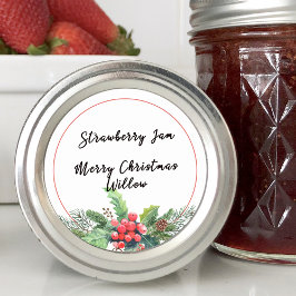 Wintergroenboeket lege zelfgemaakte inmaakpot ronde sticker