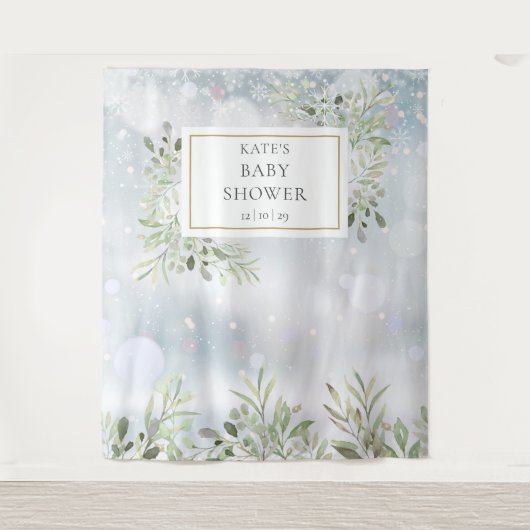 Wintergroene baby shower fotohokje achtergrond wandkleed (Voorkant)