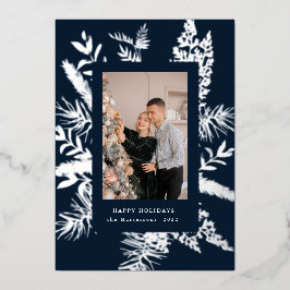 wintergroene bladeren elegante fotokaart folie uitnodiging