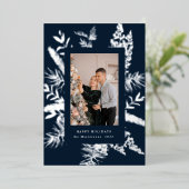 wintergroene bladeren elegante fotokaart folie uitnodiging (Staand Voorkant)