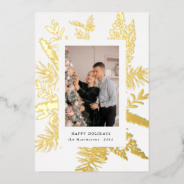 wintergroene bladeren elegante fotokaart folie uitnodiging