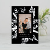 wintergroene bladeren elegante fotokaart folie uitnodiging (Staand Voorkant)