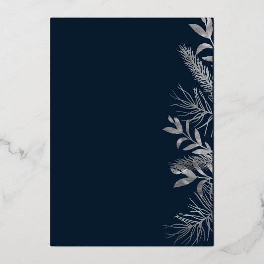wintergroene bladeren elegante fotokaart folie uitnodiging (Achterkant)