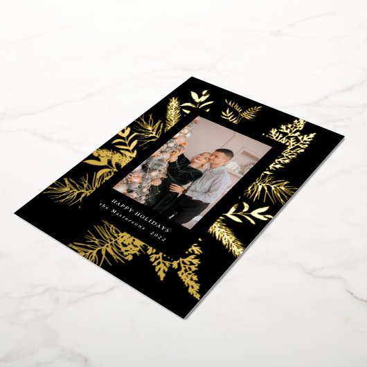 wintergroene bladeren elegante fotokaart folie uitnodiging (Gedraaid)