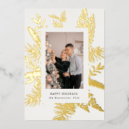 wintergroene bladgroen elegant fotofeest folie uitnodiging