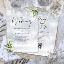 Wintergroene bloemen QR-code bruiloft