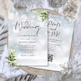 Wintergroene bloemen QR-code bruiloft Kaart