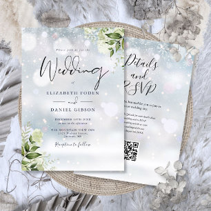 Wintergroene bloemen QR-code bruiloft Kaart