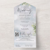 Wintergroene Bloemencode Trouw-QR-code All In One Uitnodiging (Binnen)